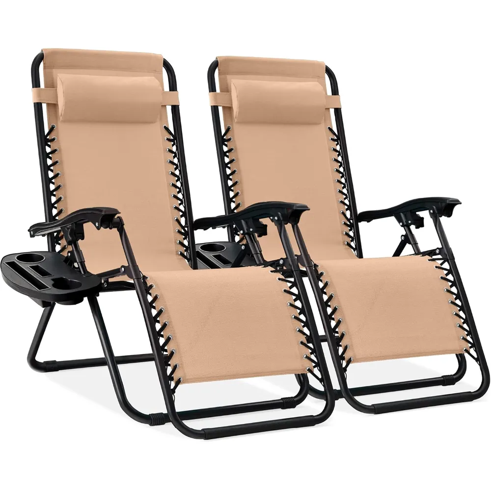 Juego de 2 sillones reclinables con portavasos Best Choice Products | Beige