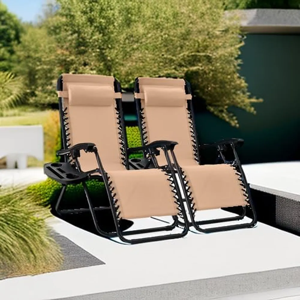 Juego de 2 sillones reclinables con portavasos Best Choice Products | Beige