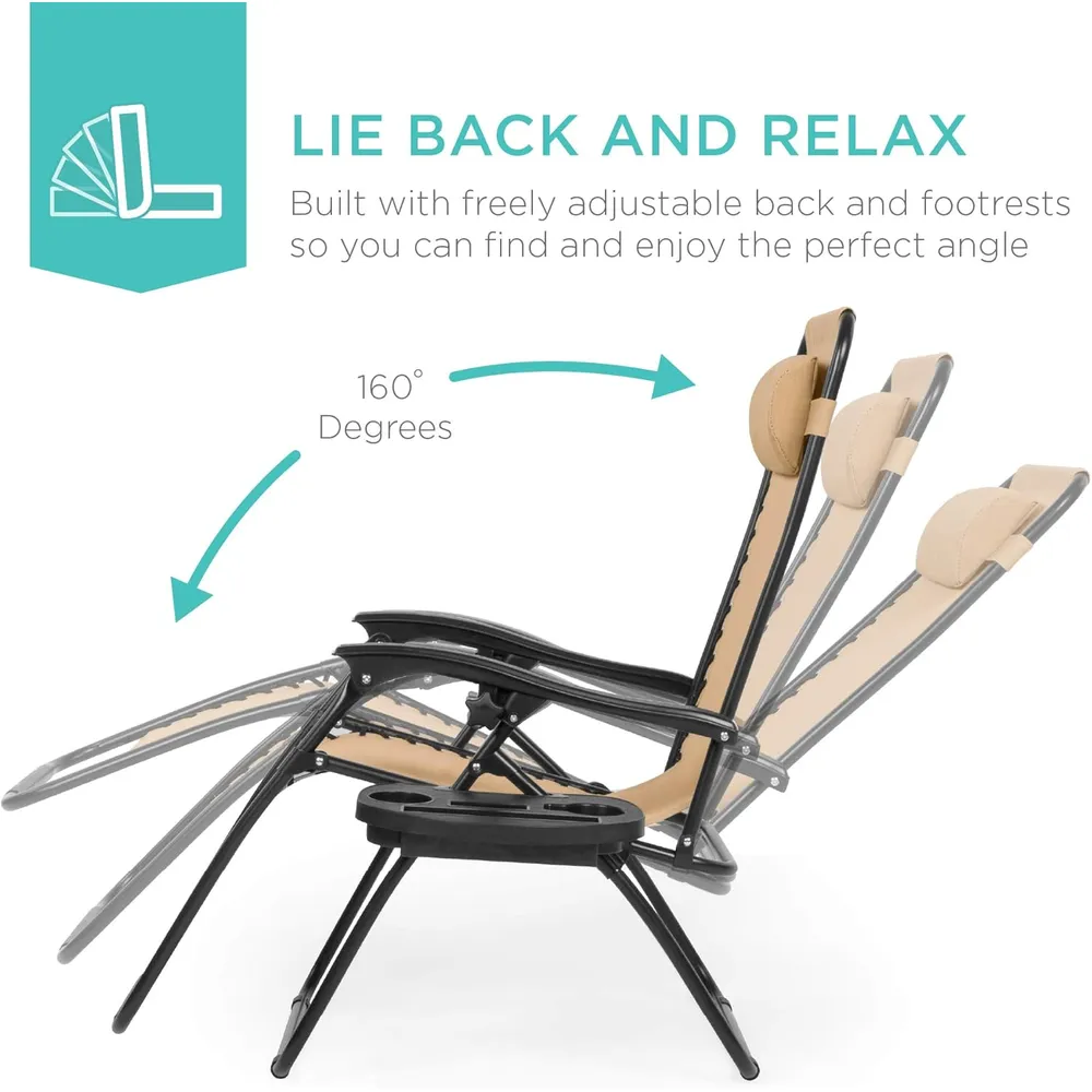Juego de 2 sillones reclinables con portavasos Best Choice Products | Beige
