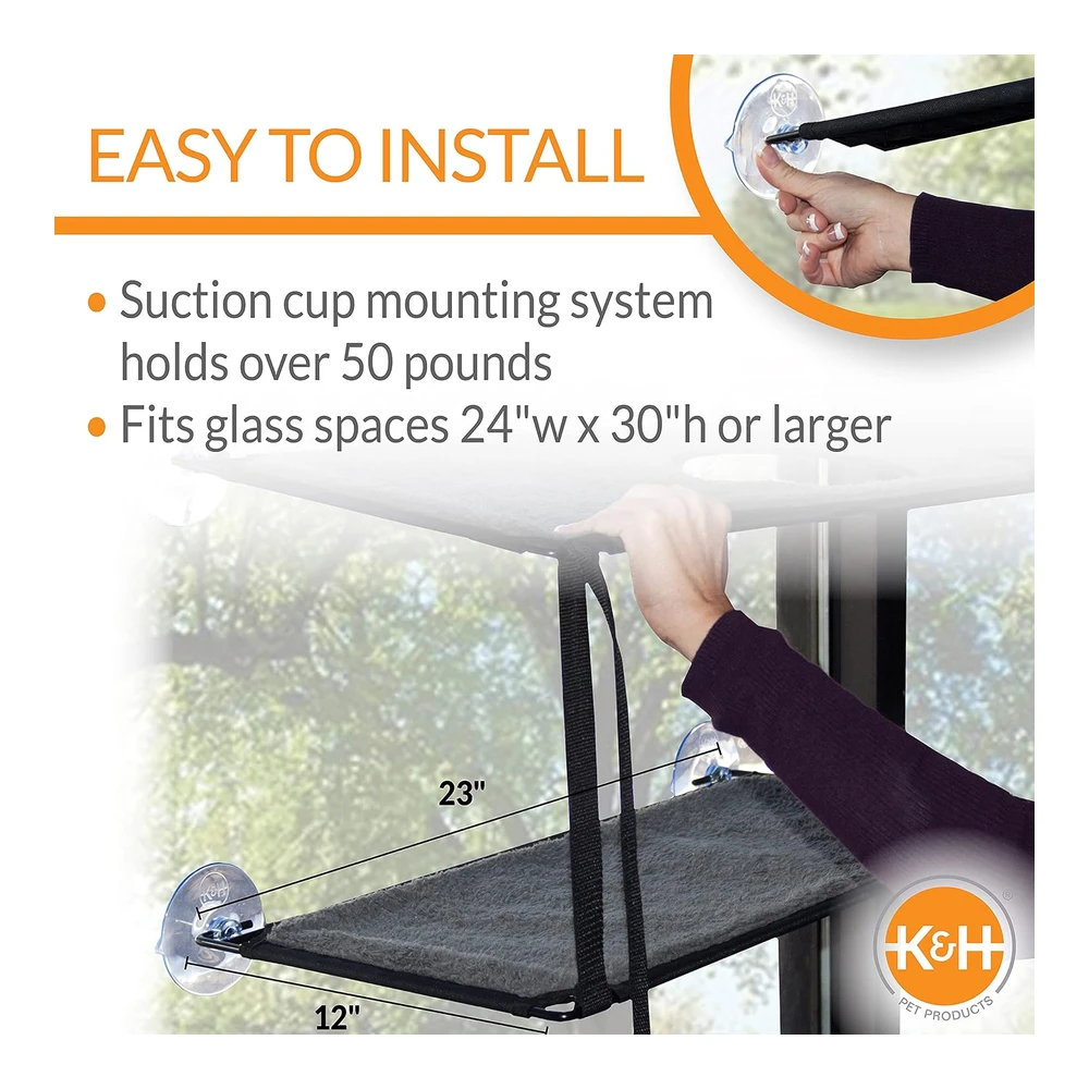 Kyh Pet Products Ez Mount - Cama para Gatos con Alféizar de Ventana Muebles para Gato Hamaca para Gato Doble Pila Gris | Gris