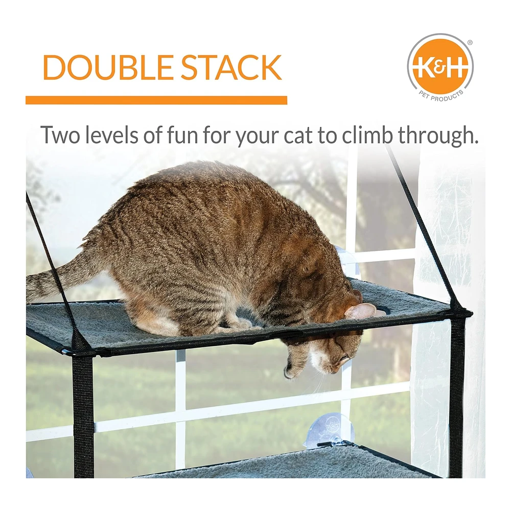 Kyh Pet Products Ez Mount - Cama para Gatos con Alféizar de Ventana Muebles para Gato Hamaca para Gato Doble Pila Gris | Gris