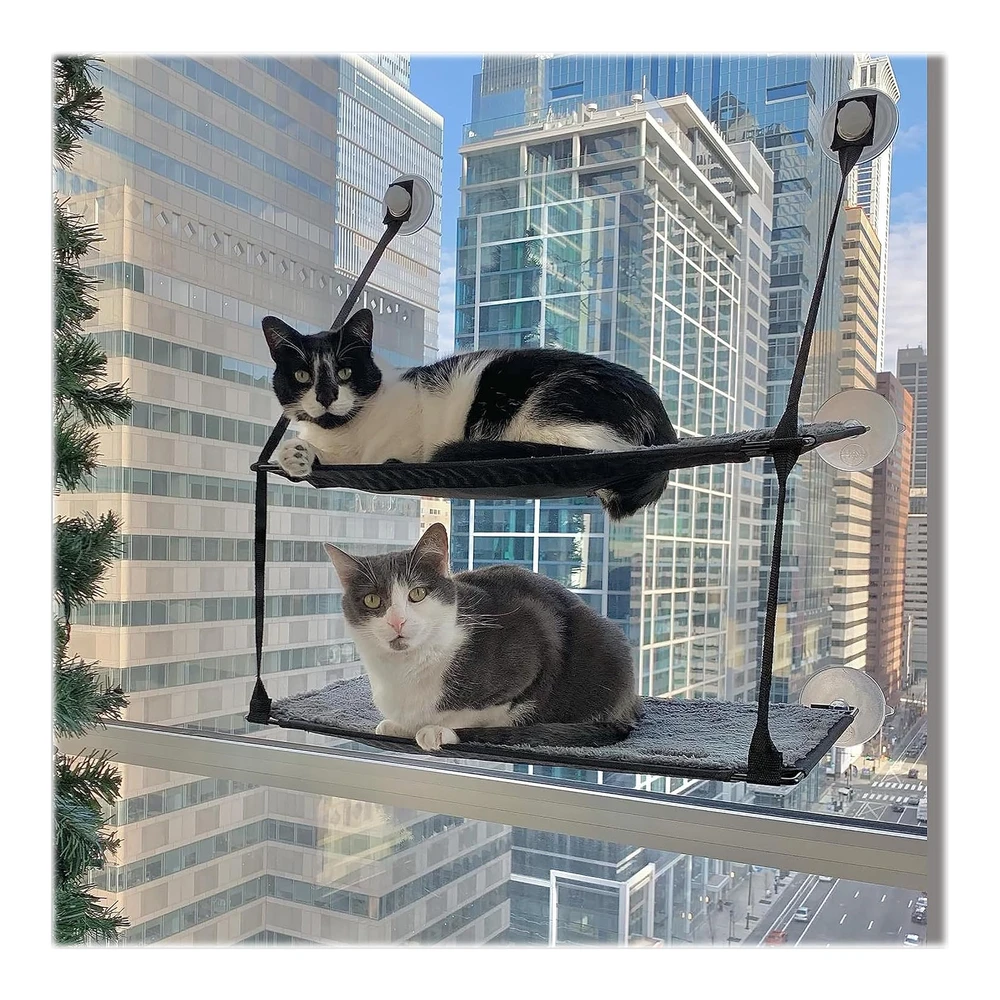 Kyh Pet Products Ez Mount - Cama para Gatos con Alféizar de Ventana Muebles para Gato Hamaca para Gato Doble Pila Gris | Gris