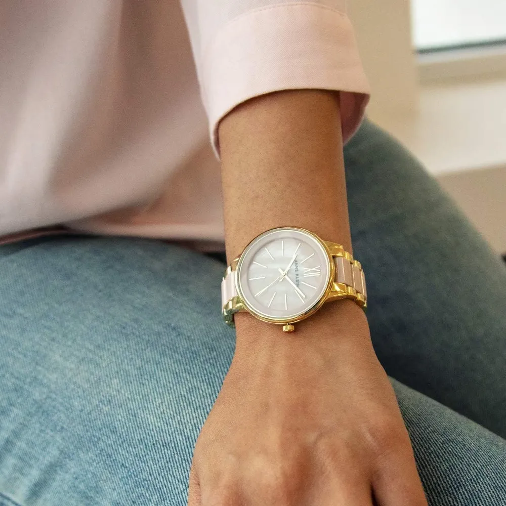 Anne Klein AK/1413LBSV reloj para mujer con pulsera de resina | 37 mm - Rosa rubor/dorado