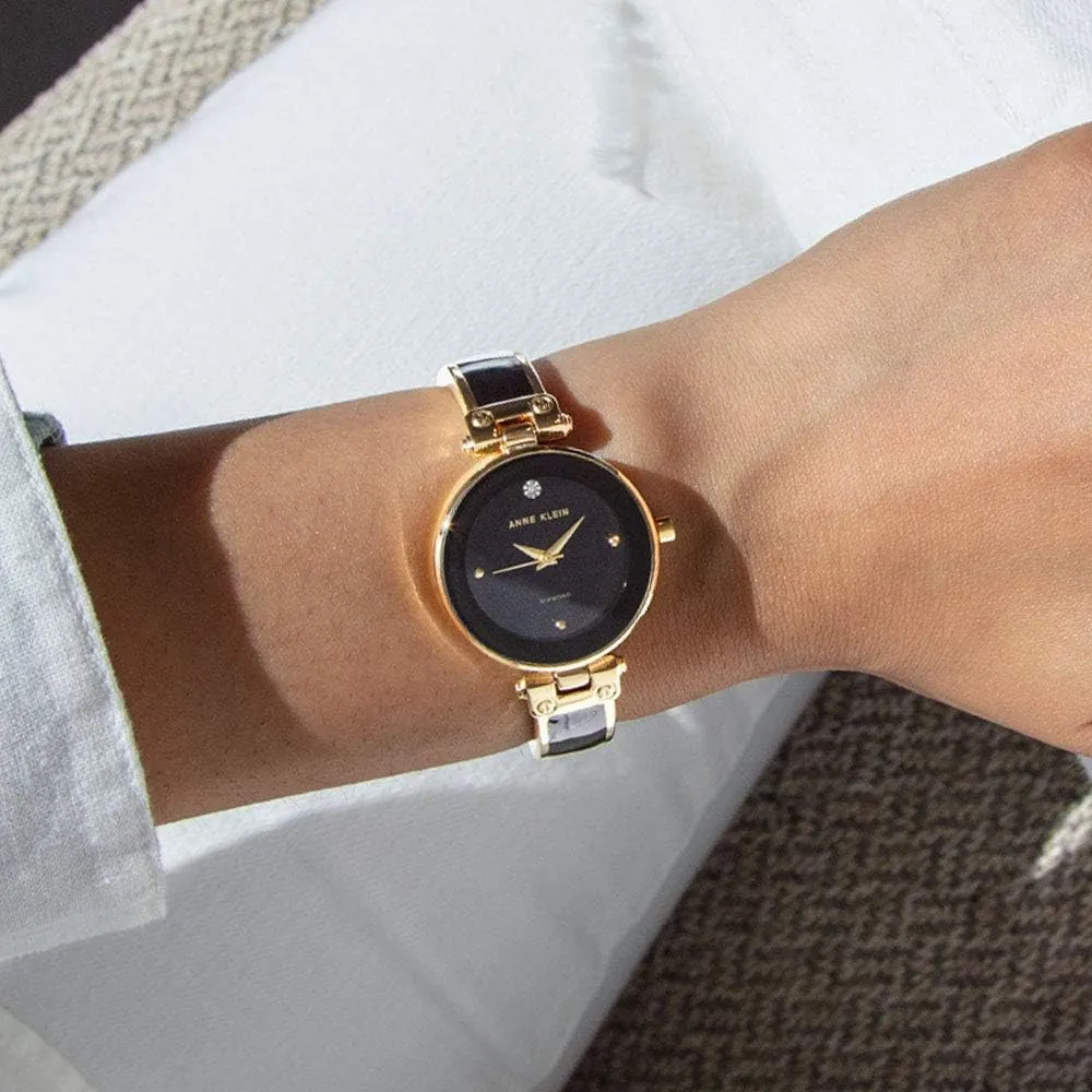 Anne Klein AK/1980BKGB reloj para mujer con diamante y pulsera tipo brazalete | 28 mm - Negro/Oro