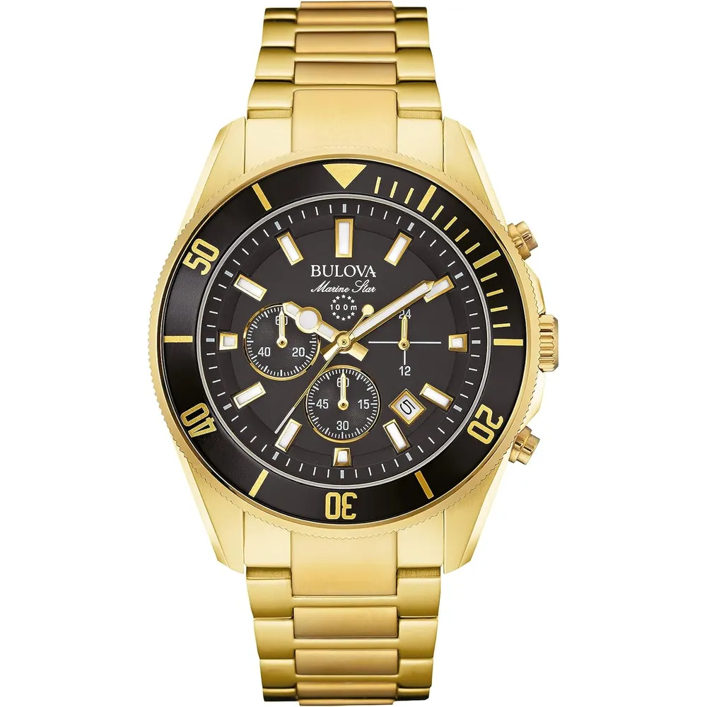 Bulova reloj cronógrafo Marine Star B de cuarzo para hombre con 6 agujas | Oro/Negro