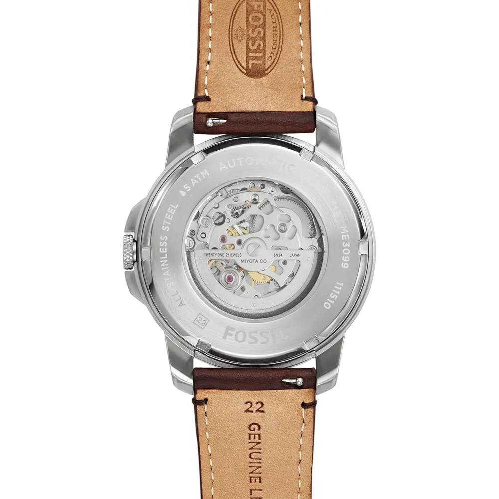 Fossil ME3099 reloj Grant para hombre con cronógrafo | 44 mm - Silver/Brown Automatic