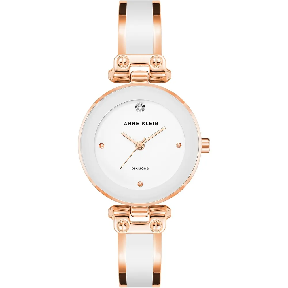 Anne Klein AK/1980BKGB reloj para mujer con diamante y pulsera tipo brazalete | 28 mm - Blanco/Oro rosa