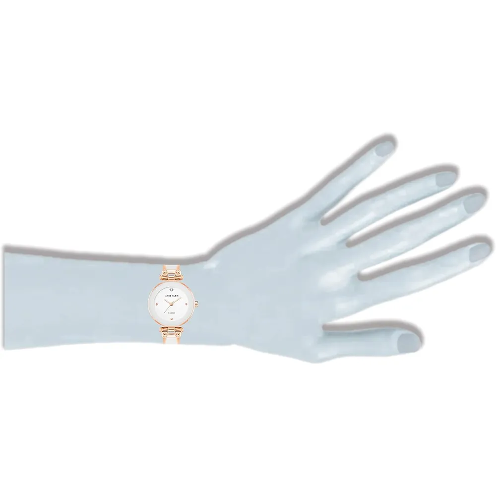 Anne Klein AK/1980BKGB reloj para mujer con diamante y pulsera tipo brazalete | 28 mm - Blanco/Oro rosa