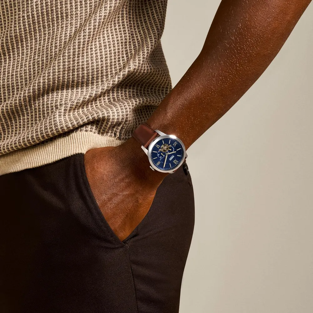 b0183nwfb2_3_webp.webp Fossil reloj automático Townsman para hombre, acero inoxidable | Azul/ Marrón