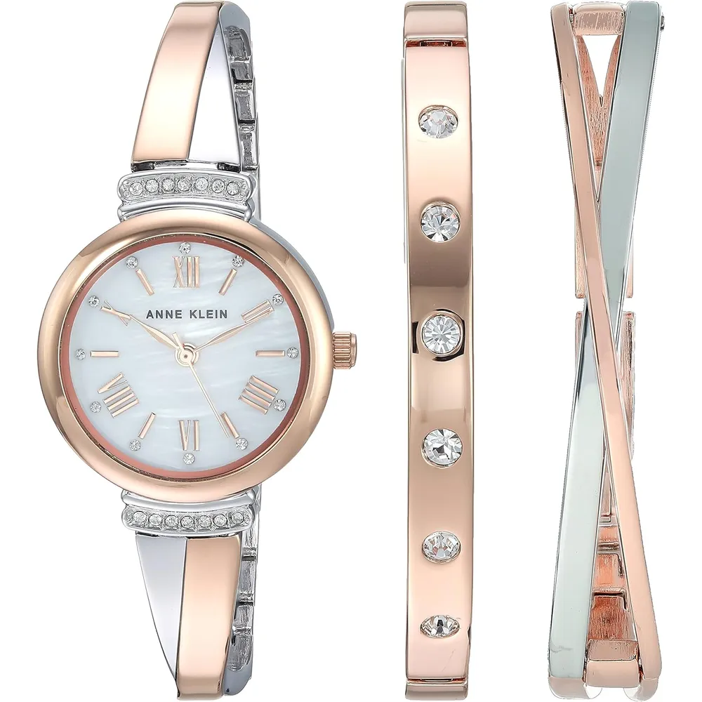 Anne Klein AK/2245 reloj mujer con cristales premium y set de pulseras | 26.5 mm - Oro Rosa/Plateado