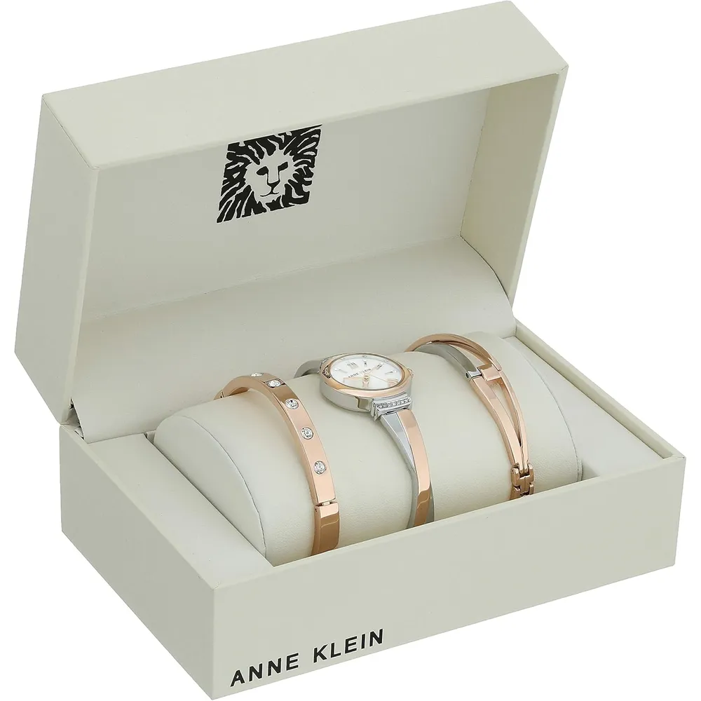 Anne Klein AK/2245 reloj mujer con cristales premium y set de pulseras | 26.5 mm - Oro Rosa/Plateado