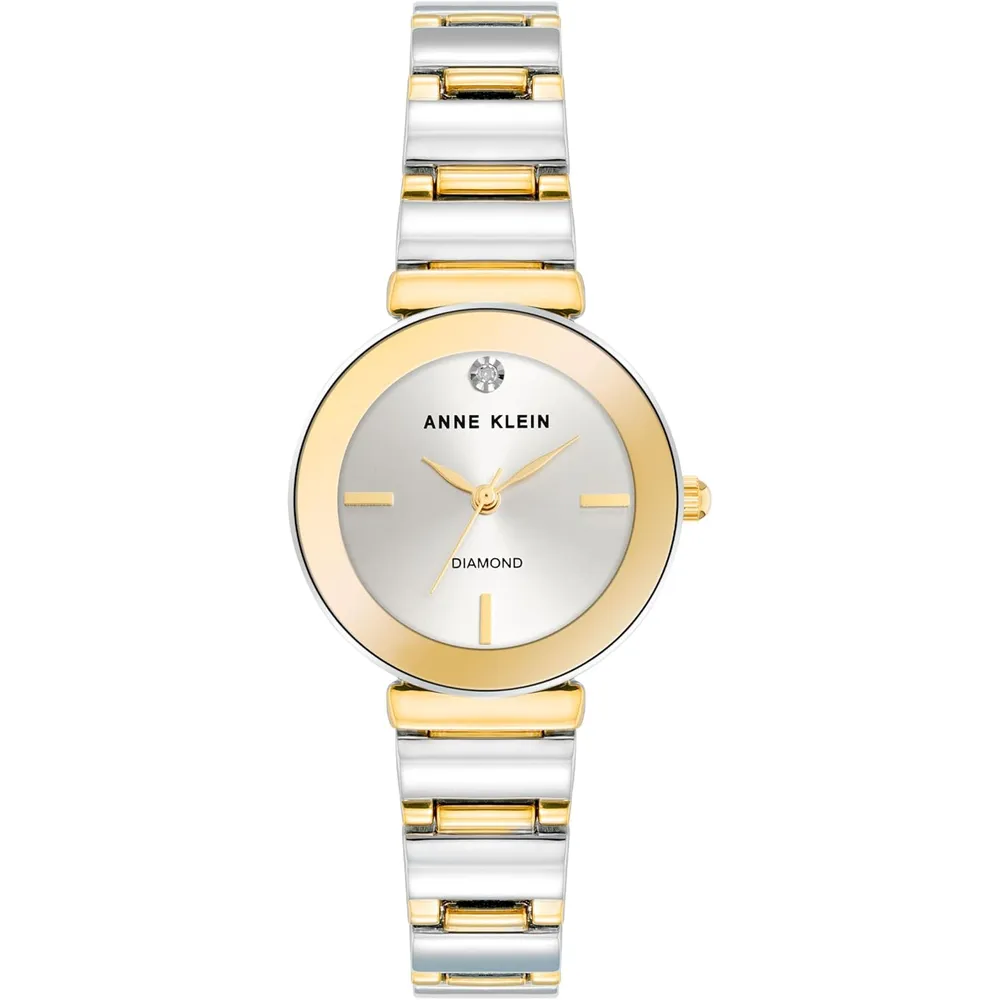 Anne Klein AK/2434EMGB reloj con diamante verdadero y pulsera para mujer | 28 mm - Plateado/Dorado