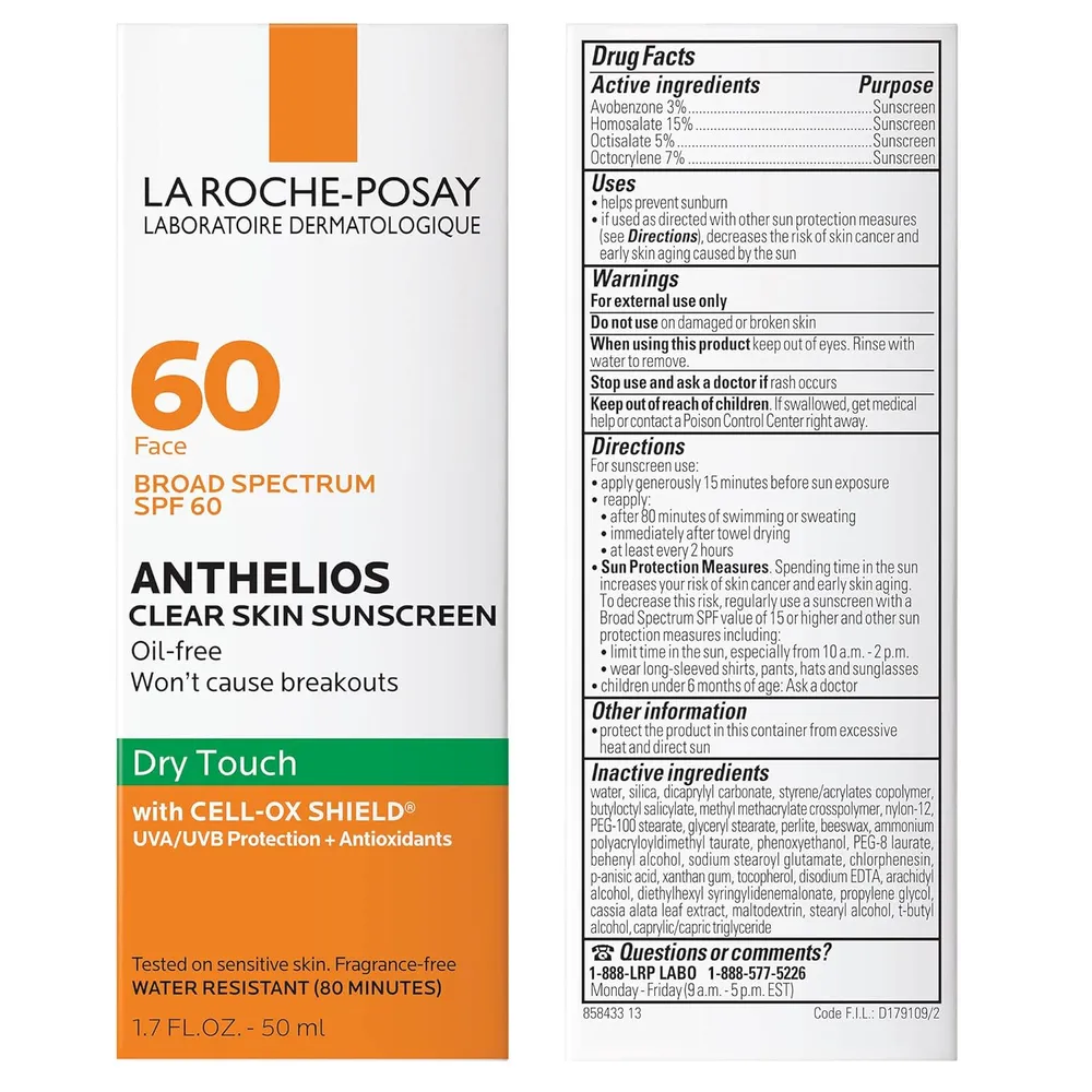 PROTECTOR SOLAR FACIAL SPF 60 CLEAR SKIN ANTHELIOS LA ROCHE-POSAY 1.7 OZ / 50 ML