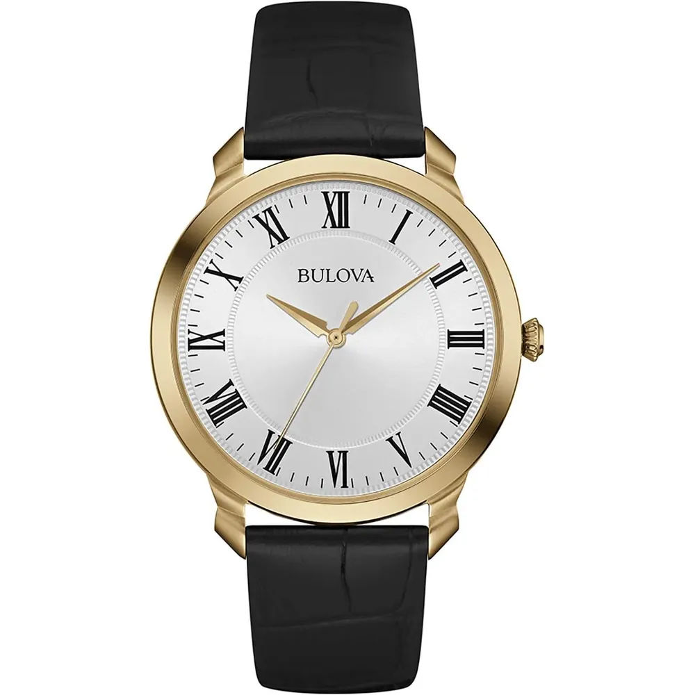 Bulova reloj clásico para hombre de cuarzo con 3 agujas y correa de cuero | Negro
