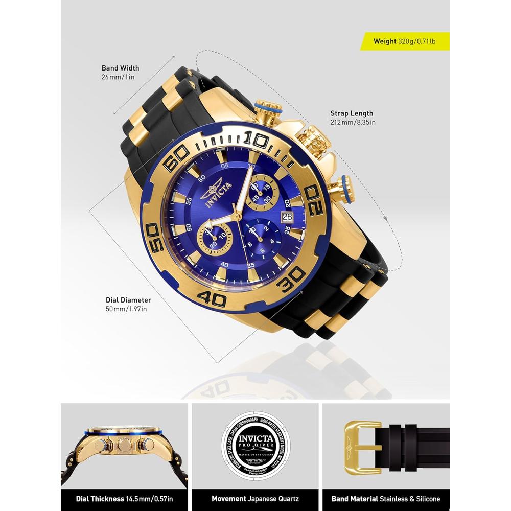 Reloj Invicta Pro Diver para hombre pantalla analógica | Dorado y Negro