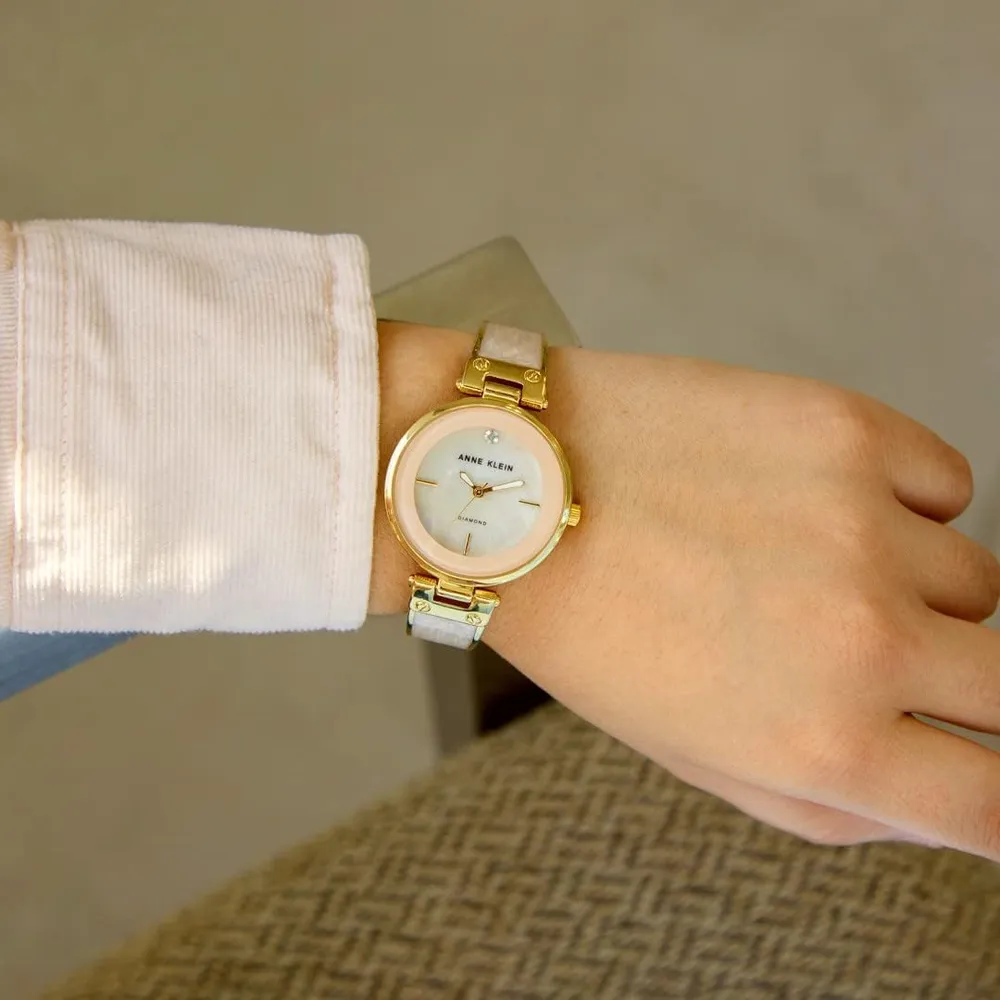 Anne Klein AK/2512LPGB reloj para mujer con diamante auténtico | 34 mm - Rosa claro / Dorado