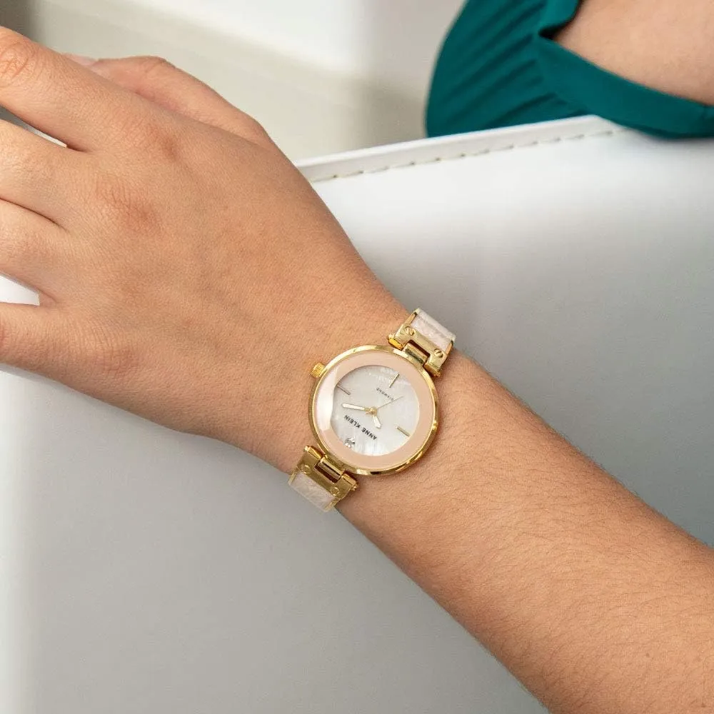 Anne Klein AK/2512LPGB reloj para mujer con diamante auténtico | 34 mm - Rosa claro / Dorado