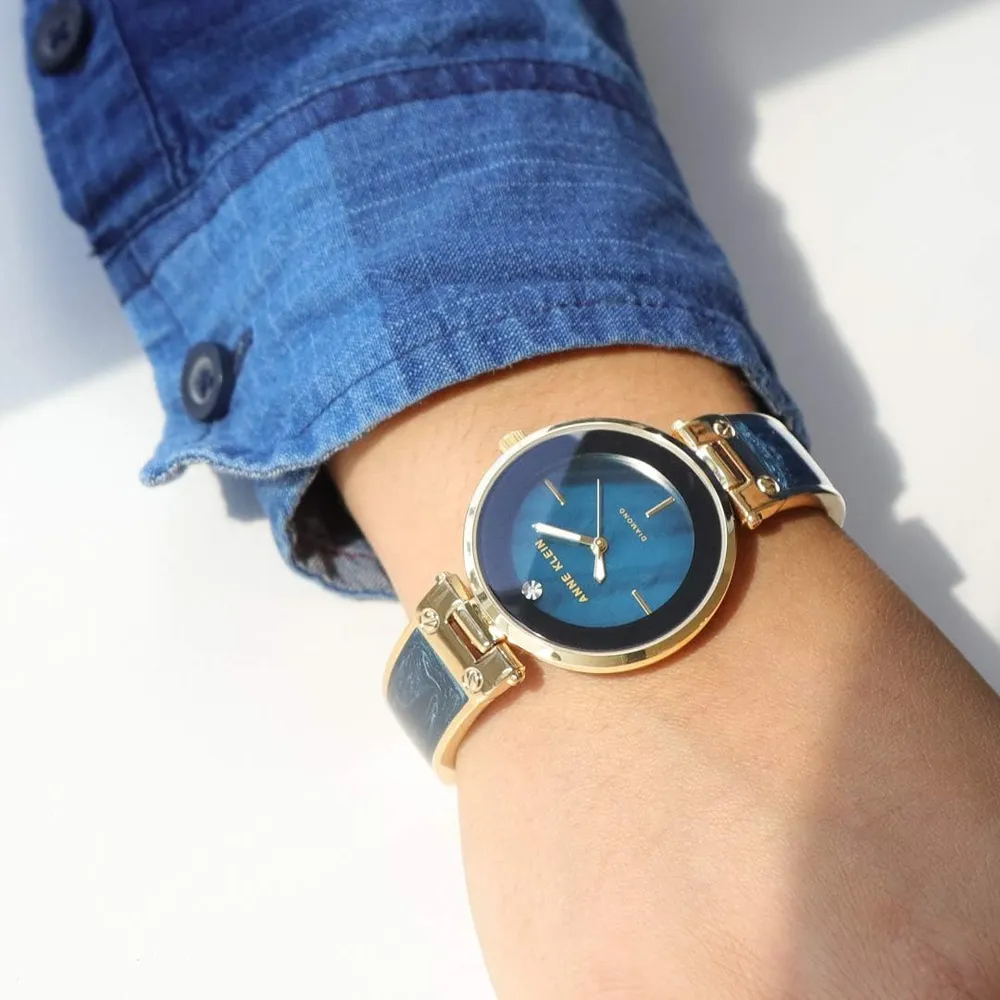 Anne Klein AK/2512LPGB reloj para mujer con diamante auténtico | 34 mm - Azul marino/dorado