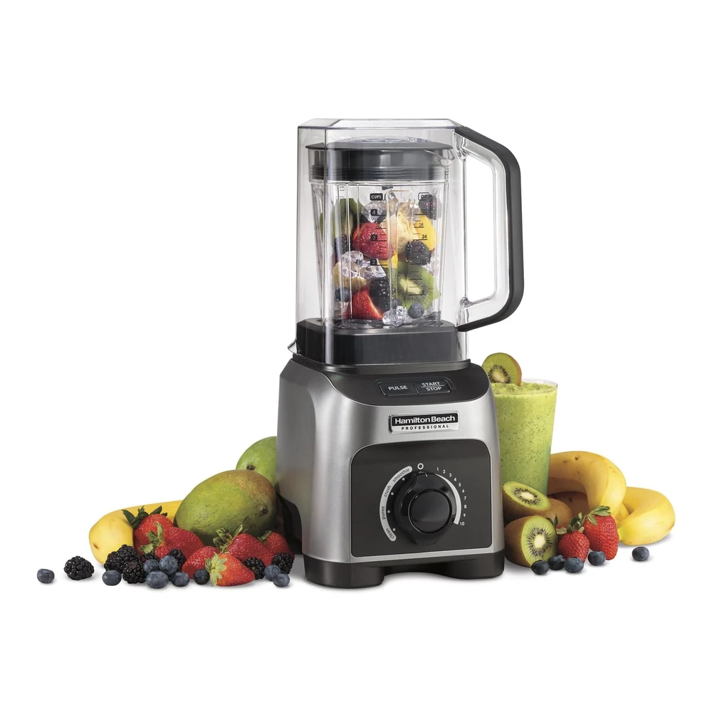 HAMILTON BEACH (58870) LICUADORA PROFESIONAL - SILENCIOSA - DE 1500 WATTS - CON PROTECCIÓN EXTERNA - DE 32 ONZAS - SIN BPA - CON 4 PROGRAMAS - COLOR PLATEADO.