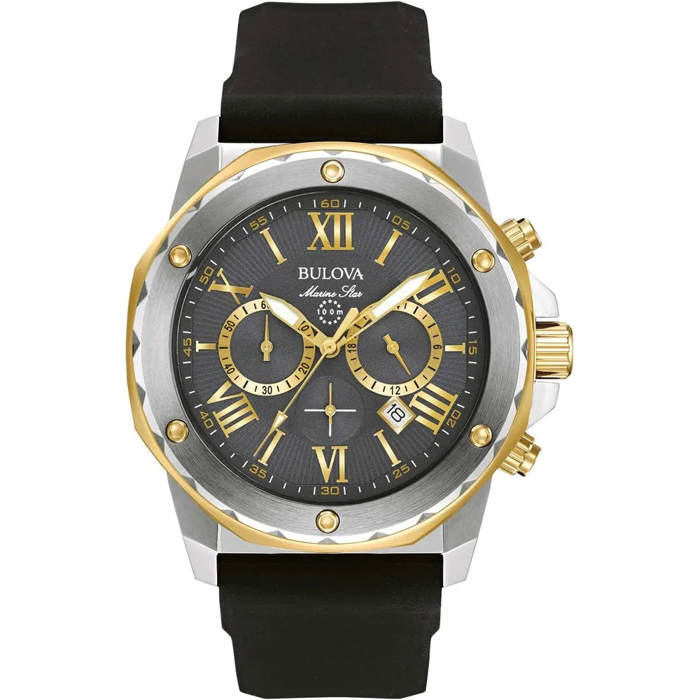 Bulova reloj Marine Star cronógrafo cuarzo hombre 6 agujas y silicona | Negro