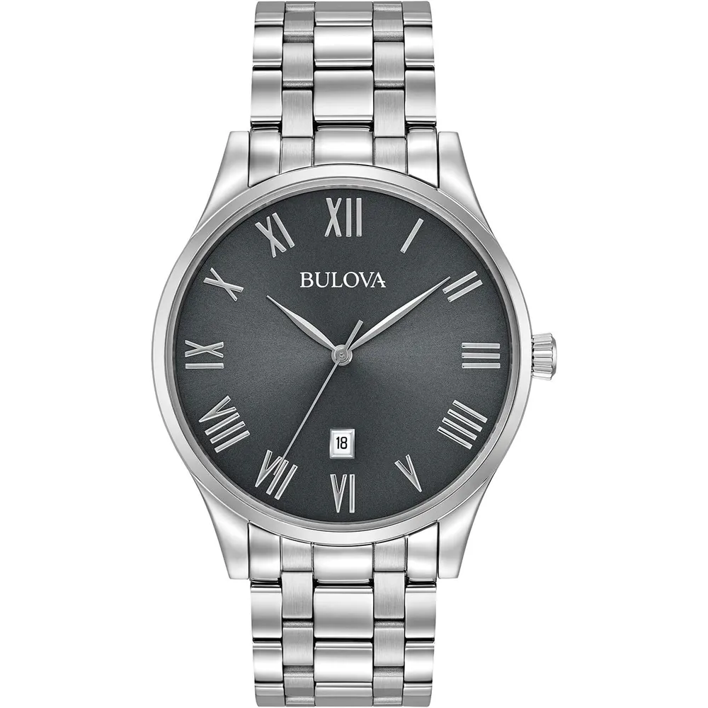 Bulova reloj clásico hombre acero inoxidable cuarzo 3 agujas calendario | Plateado