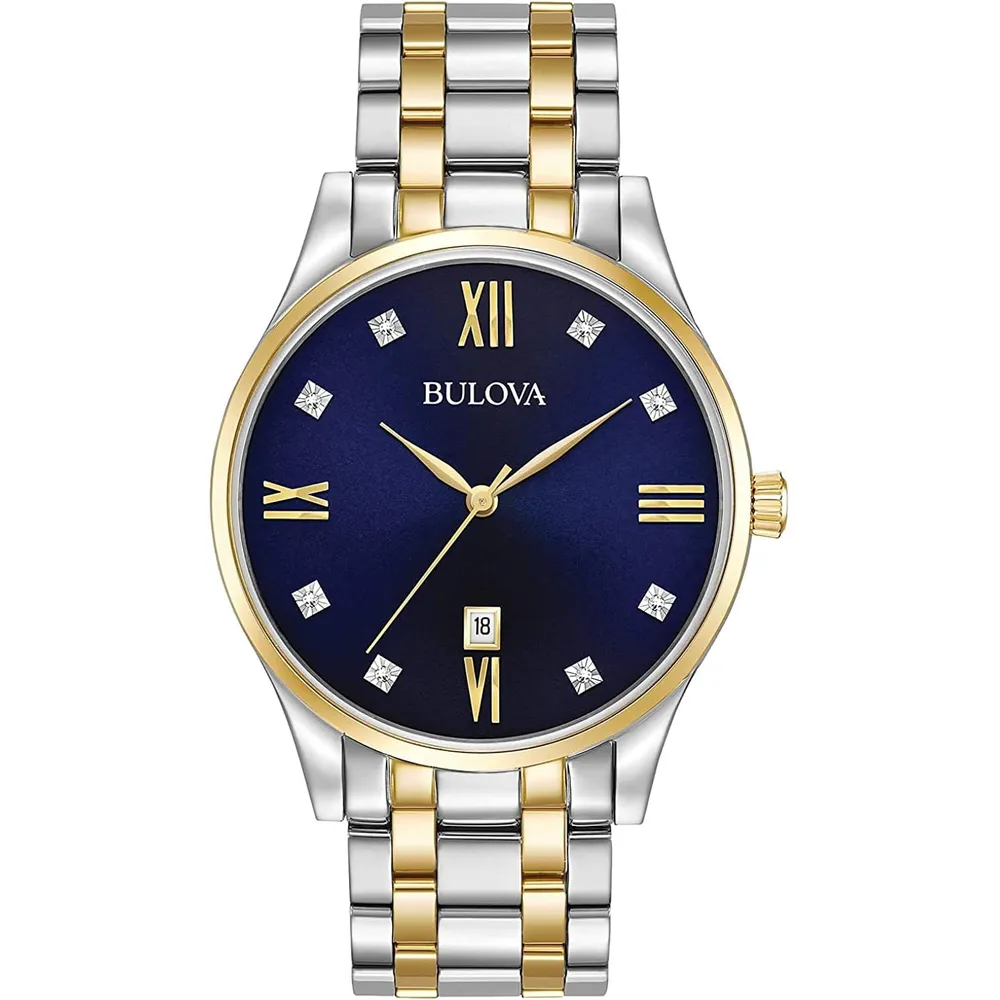 Bulova reloj clásico hombre acero inoxidable diamantes y fecha | Plata