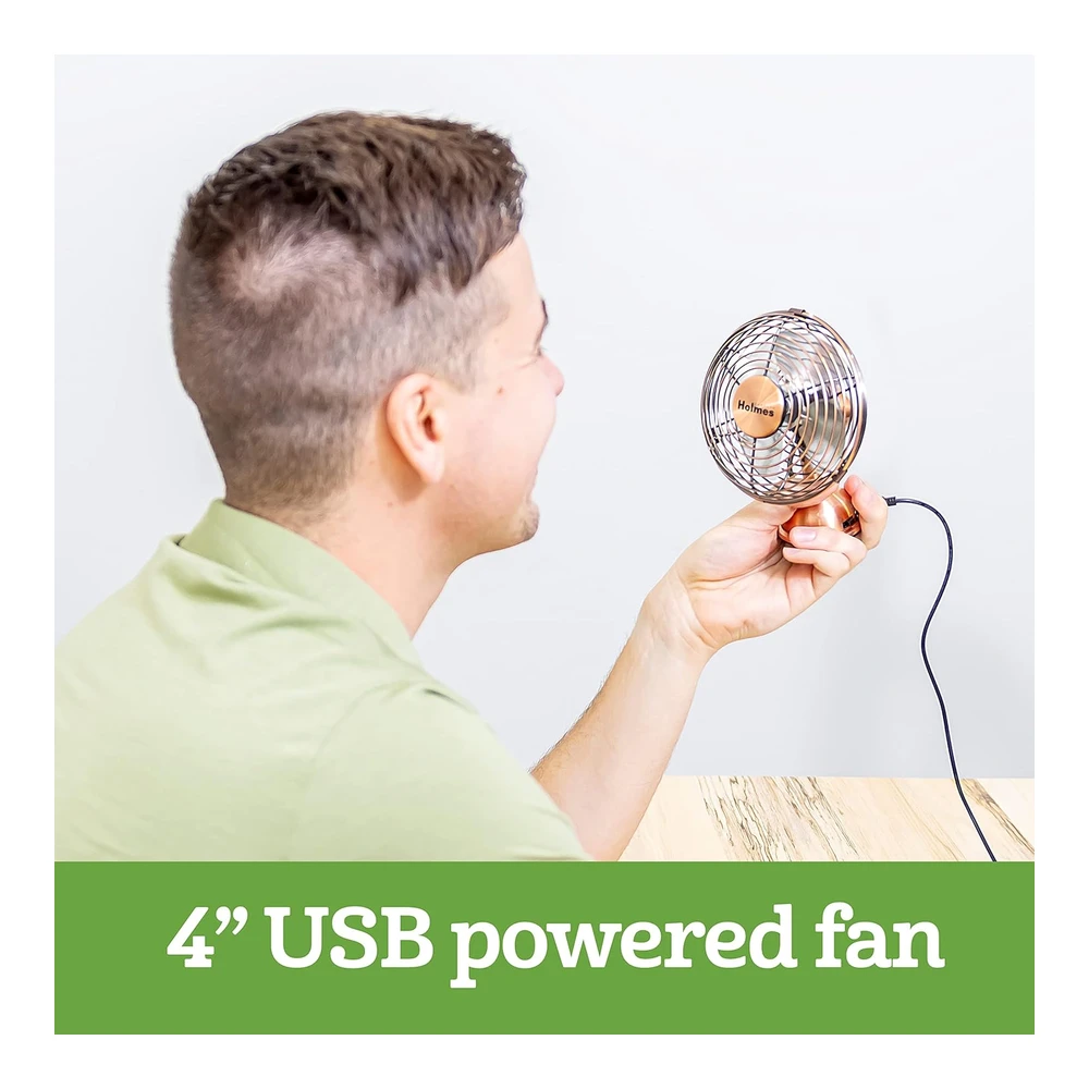 HOLMES HERITAGE VENTILADOR DE ESCRITORIO MINI USB DE 4"