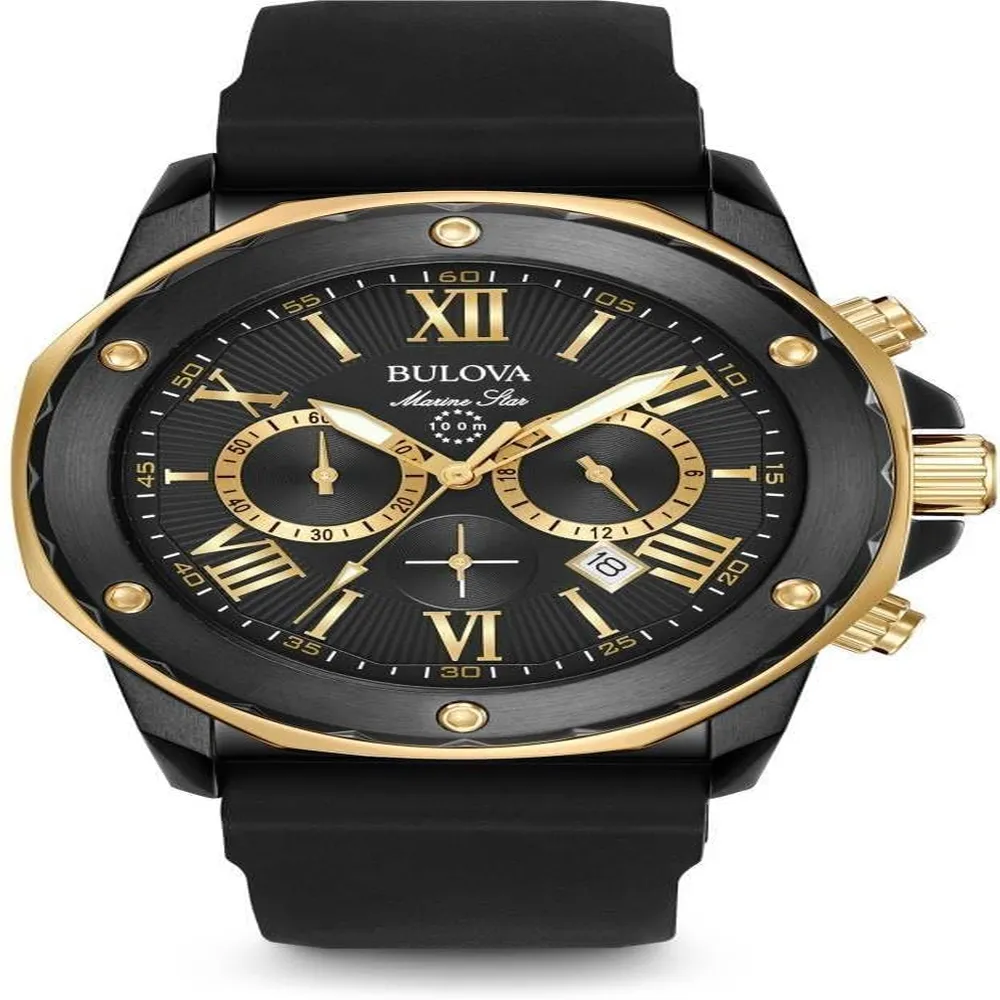 Bulova 98B278 reloj Marine Star Series A para hombre con cronógrafo y silicona | Negro