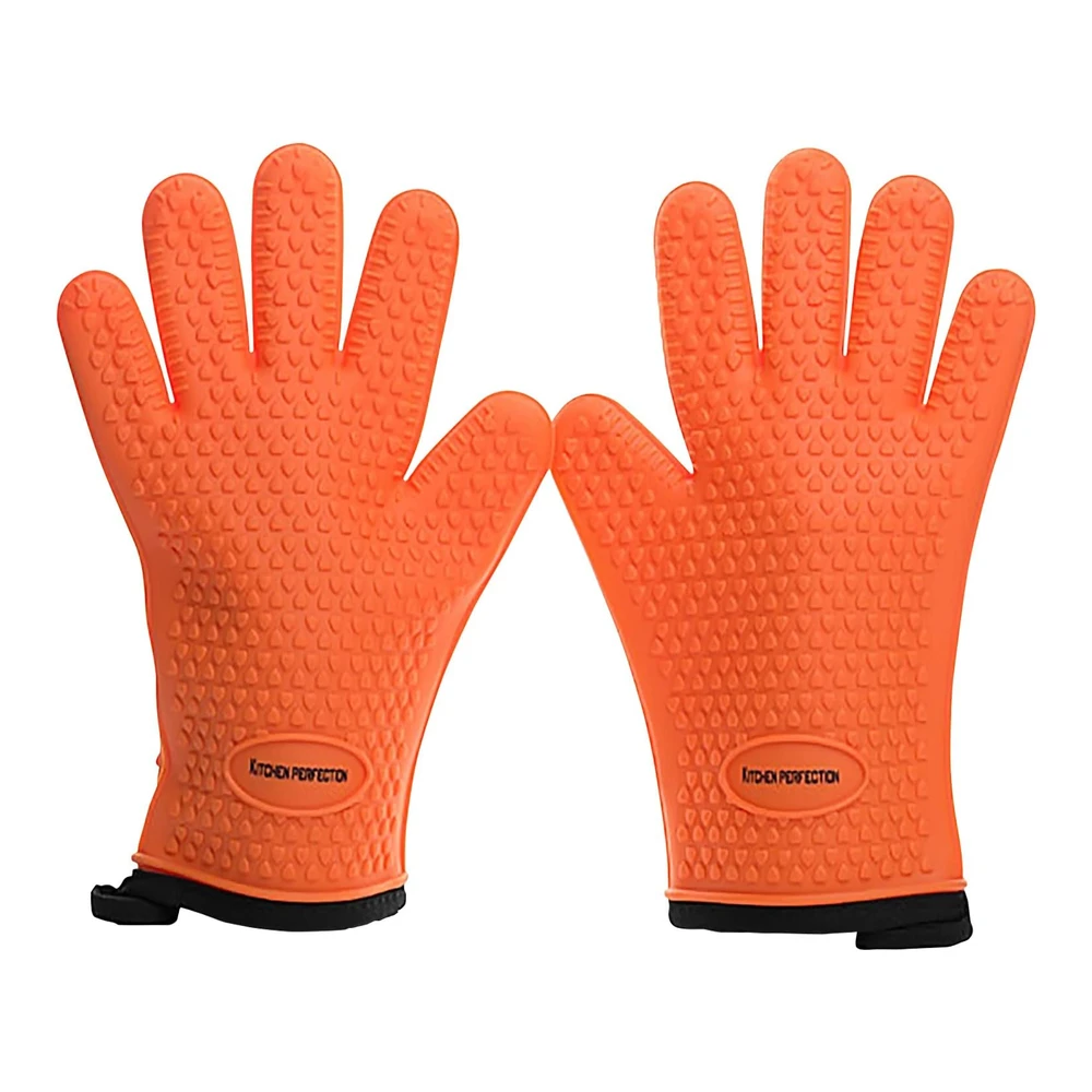 Kitchen Perfection Guantes de Silicona para Horno Ahumador -Guantes de Barbacoa Extremadamente Resistentes Al Calor-Maneja La Comida Caliente Directamente En Tu Parrilla Freidora y Fosa|Guantes para Cocinar a Prueba de Agua|Set de Valor Superior +3 Bonos