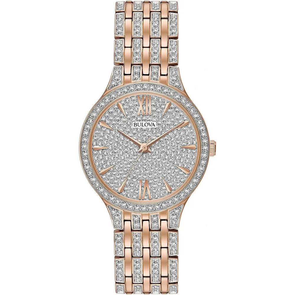 Bulova reloj Crystal Phantom mujer cuarzo dos agujas cristales pavé | Plata