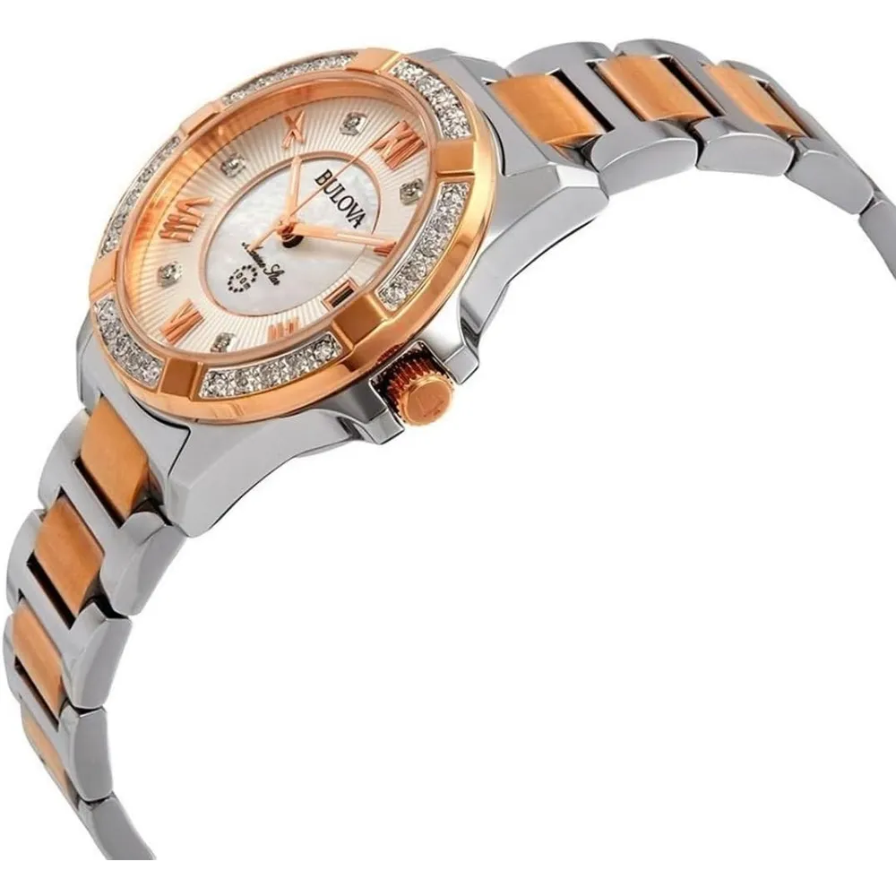 b01m7x204m_1_webp.webp Bulova reloj Marine Star mujer serie L cuarzo 3 agujas fecha día y diamantes | Oro Rosa