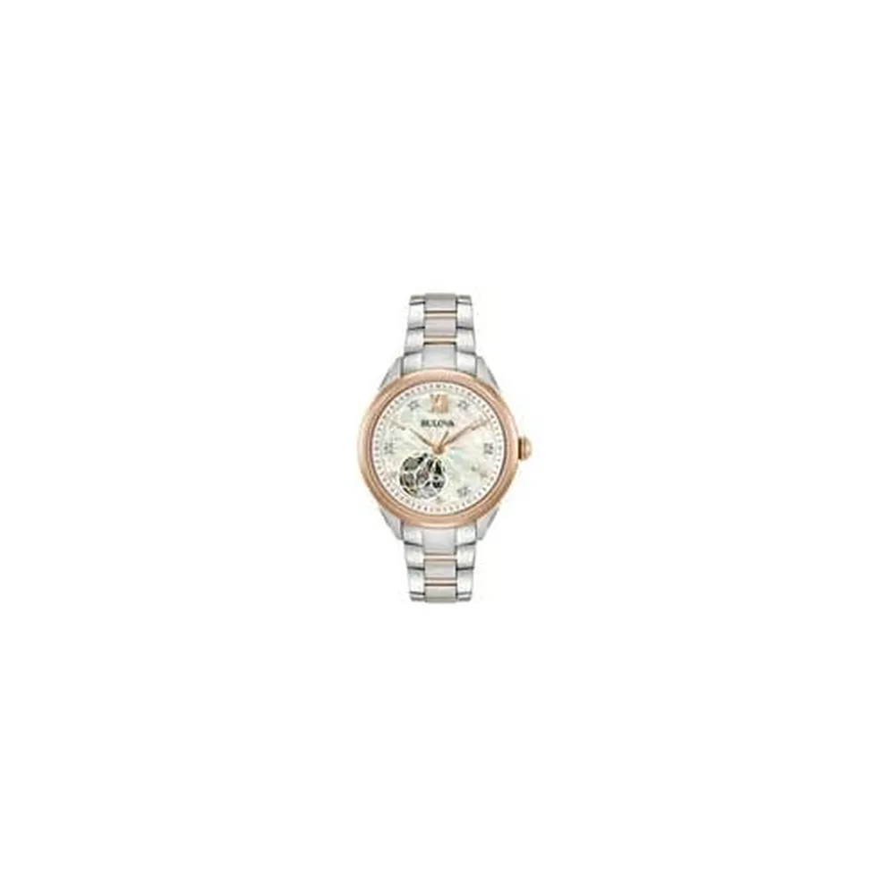 Bulova reloj clásico automático mujer 3 agujas diamantes acero nácar apertura | Oro Rosa