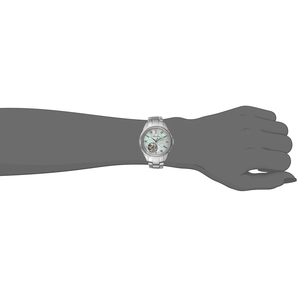 Bulova reloj clásico automático mujer 3 agujas diamantes acero nácar apertura | Plateado