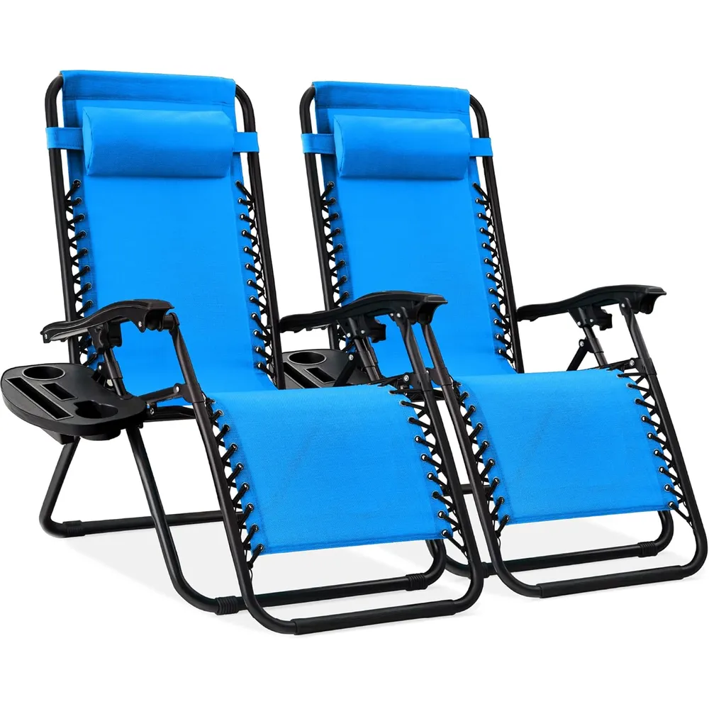 Juego de 2 sillones reclinables con portavasos Best Choice Products | Azul claro