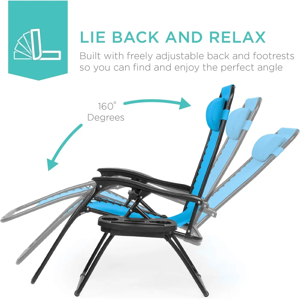 Juego de 2 sillones reclinables con portavasos Best Choice Products | Azul claro