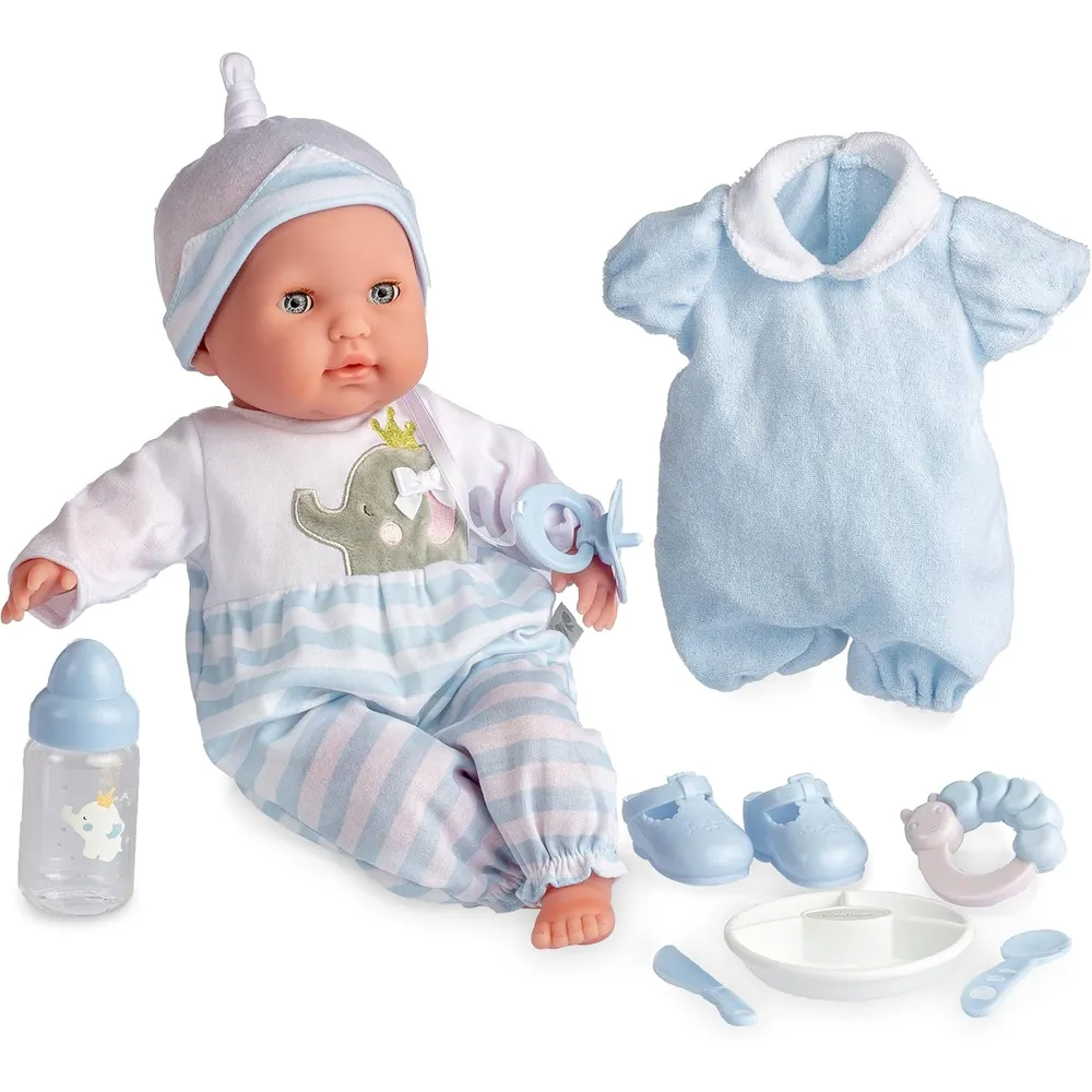 BERENGUER muñeca bebé 15"/38 cm con accesorios | Set de regalo azul