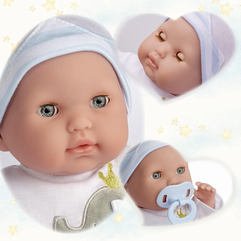 BERENGUER muñeca bebé 15"/38 cm con accesorios | Set de regalo azul