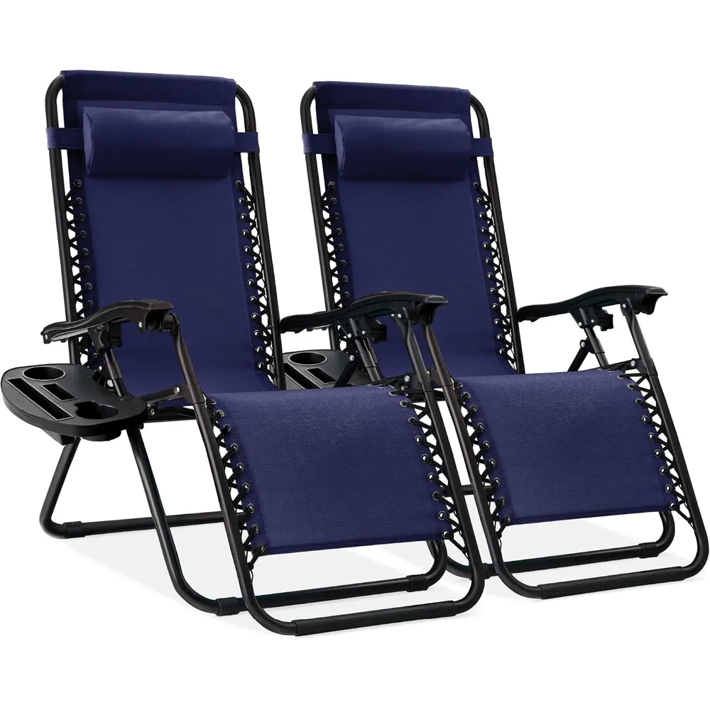 Juego de 2 sillones reclinables con portavasos Best Choice Products | Navy Blue
