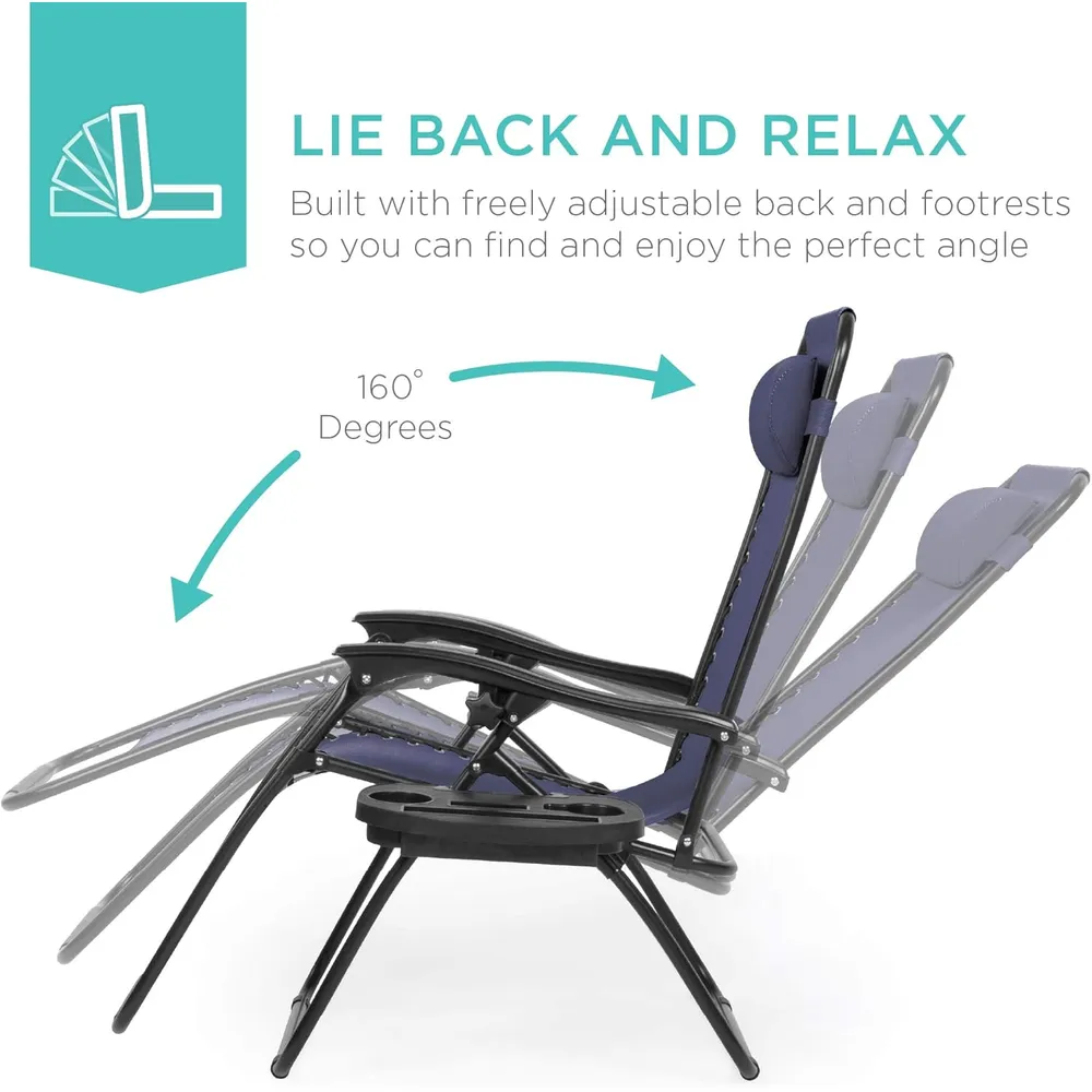 Juego de 2 sillones reclinables con portavasos Best Choice Products | Navy Blue
