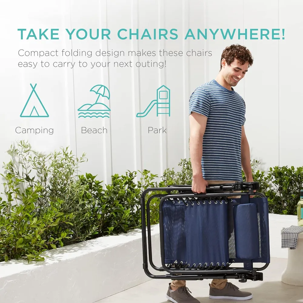 Juego de 2 sillones reclinables con portavasos Best Choice Products | Navy Blue