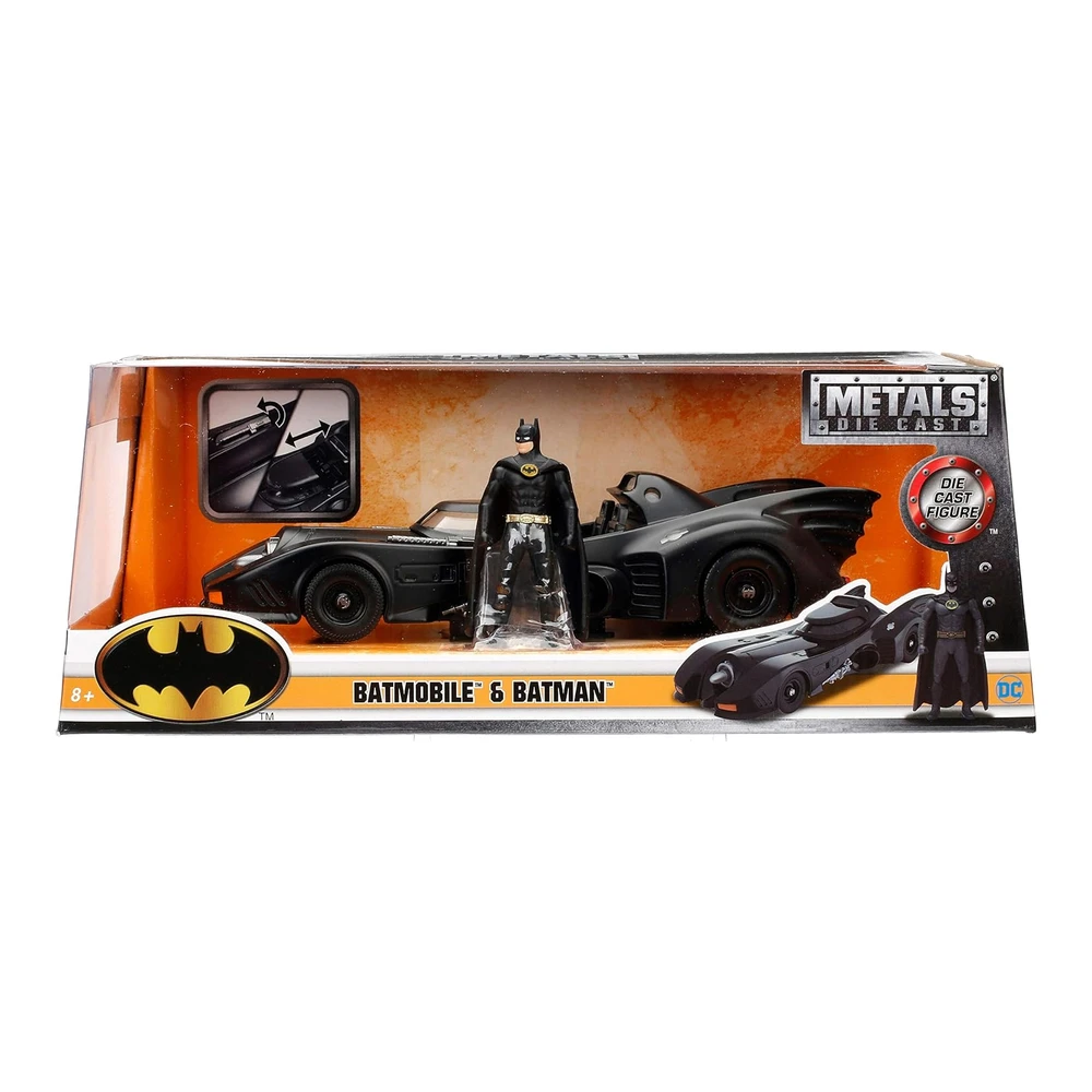 Dc Comic 1989 Batmobile con 2.75' Batman Metals Vehículo Fundido a Troquel con Figura - Negro