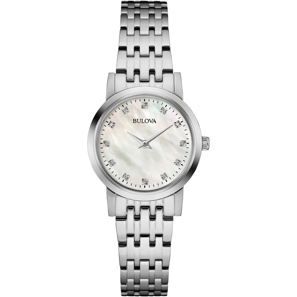 Bulova reloj clásico pequeño mujer cuarzo dos agujas nácar | Plateado