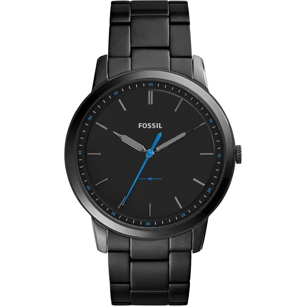 Fossil reloj minimalista de cuarzo para hombre con correa de cuero | 44 mm - Cuero Marrón/Plata/Azul