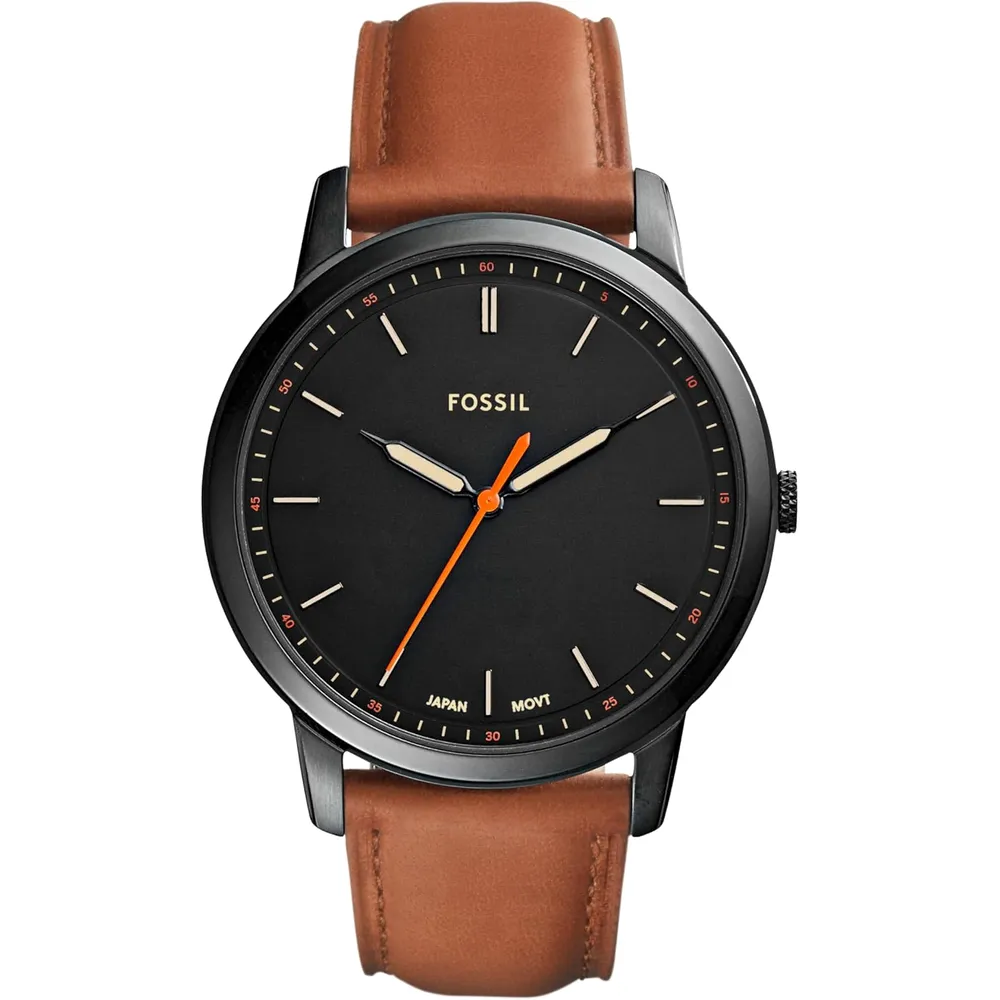 Fossil reloj minimalista de cuarzo para hombre con correa de cuero | 44 mm - Negro/Marron