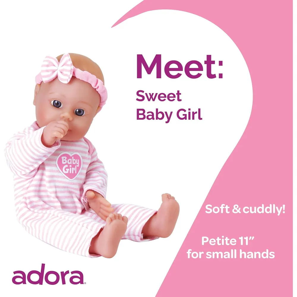 ADORA Sweet Baby muñeca bebé 11"/28 cm | Rayas rosas y blancas
