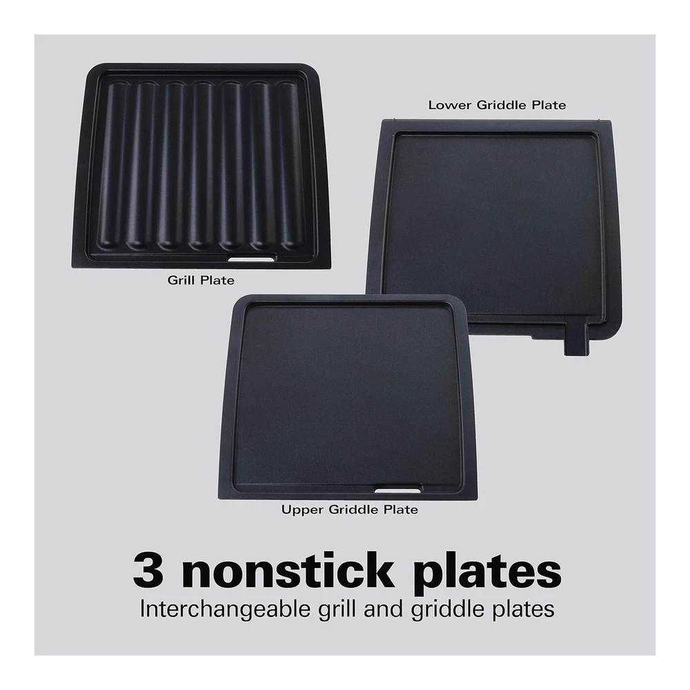 HAMILTON BEACH MULTIPARRILLA. PARRILLA PARA INTERIOR. PLANCHA PARA COCINAR TOCINO - COCINA 4-EN-1 - NEGRO
