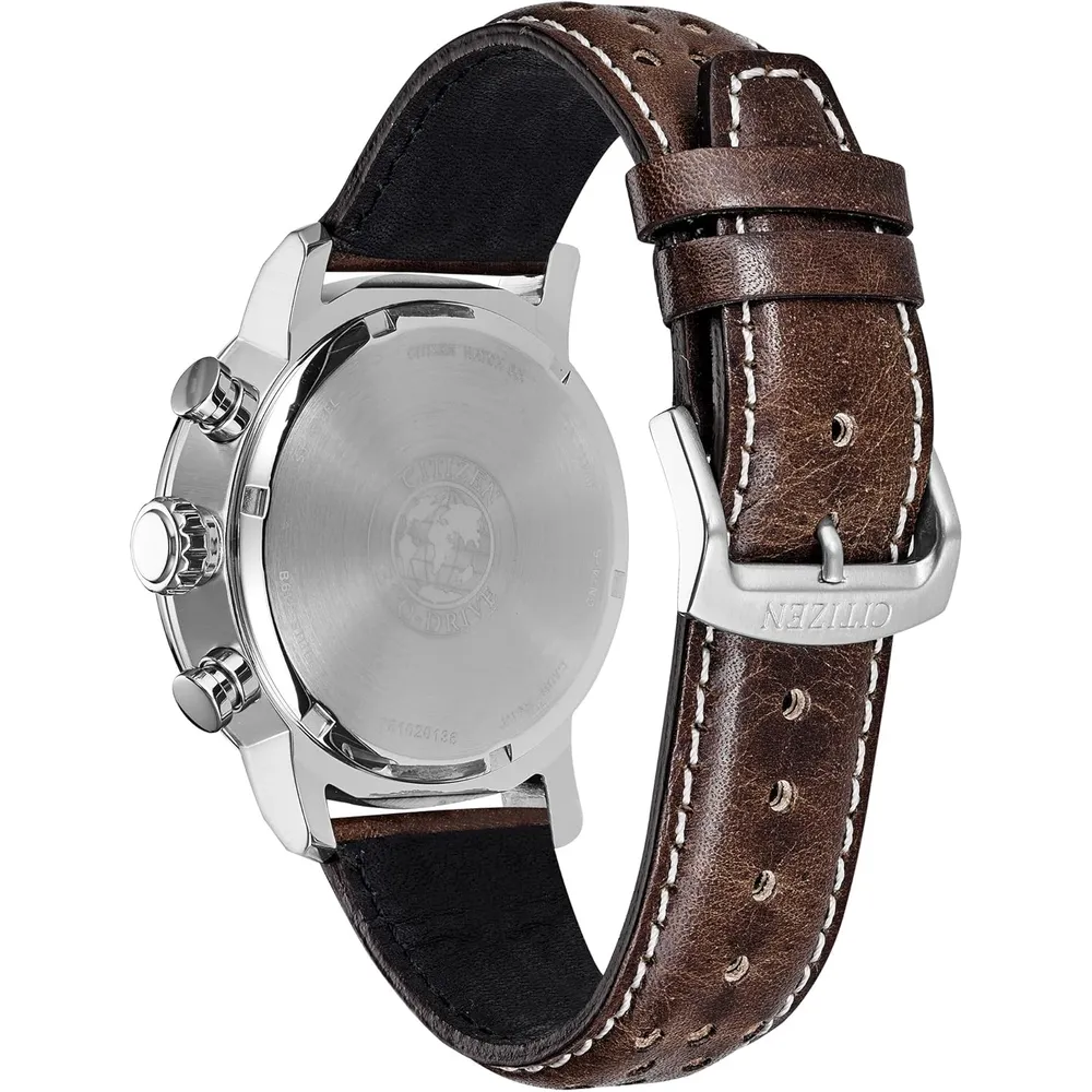 Citizen CA0850-59L reloj Brycen Eco-Drive cronógrafo para hombre en acero | 44 mm - Marrón/marfil