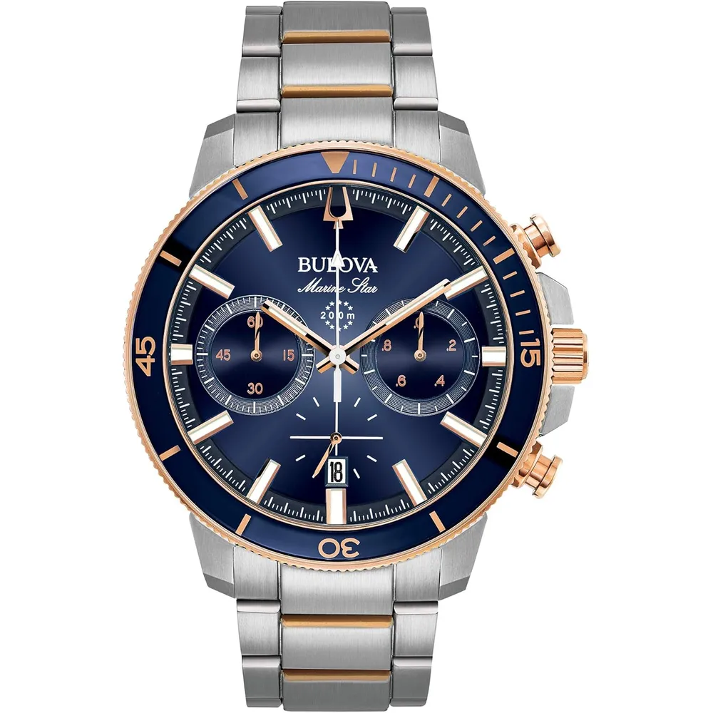 Bulova reloj Marine Star hombre cronógrafo 6 agujas acero esfera azul | Plata