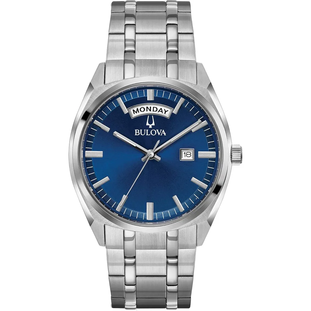 Bulova reloj clásico vestir hombre topógrafo cuarzo 2 agujas día fecha luminoso | Plateado