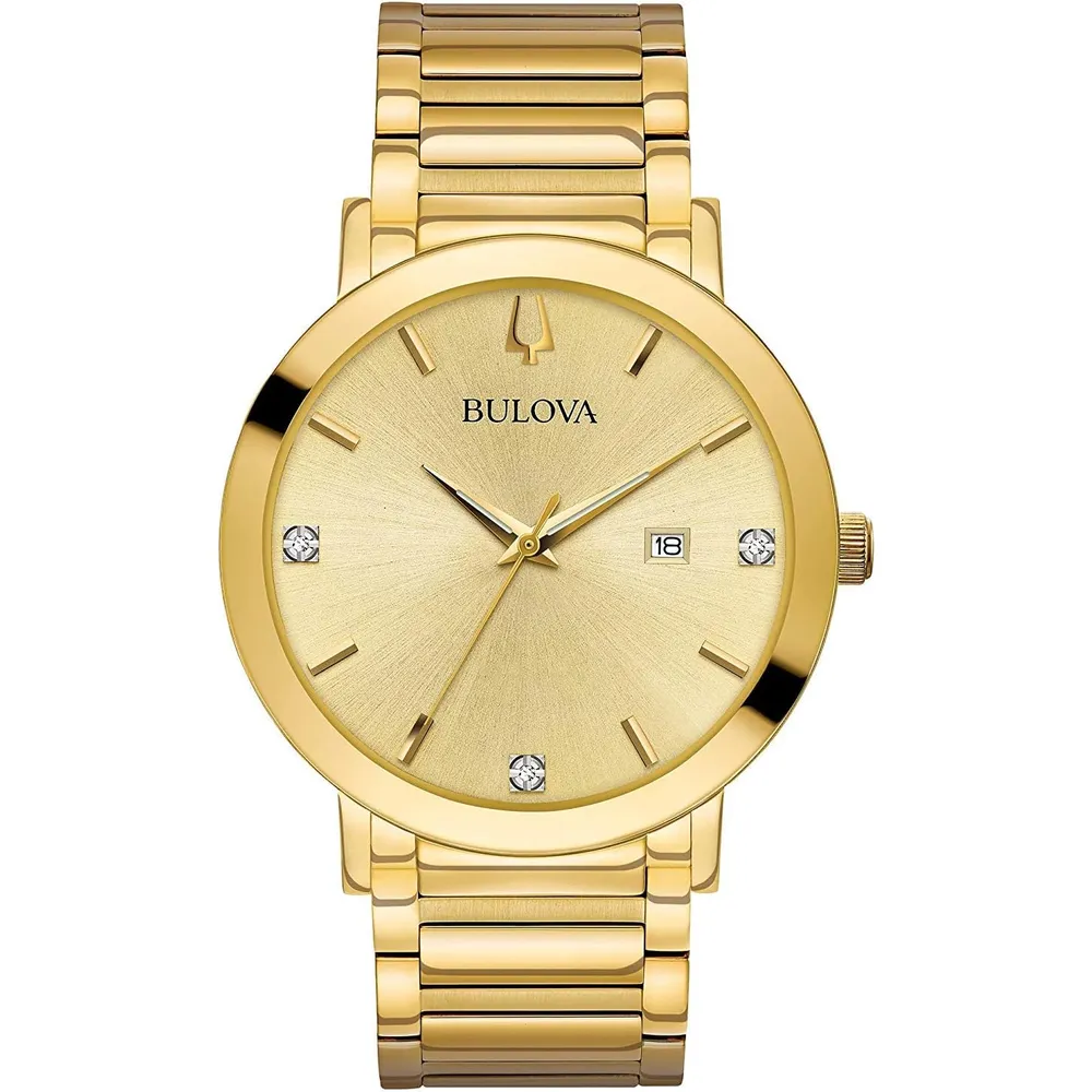 Bulova 98D144 reloj de cuarzo para hombre con diamante y cristal continuo | 42 mm - Dorado